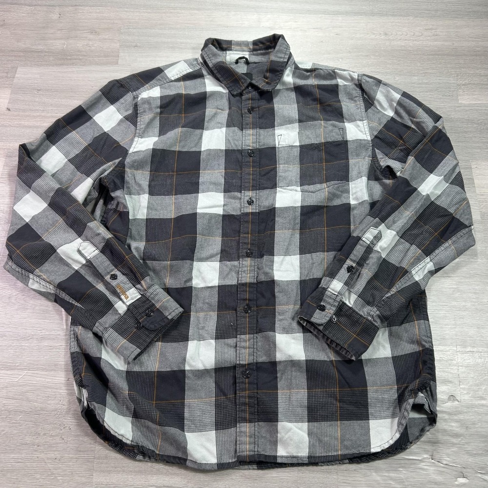 PrAna Shirt Mens Large Gray Plaid Long Sleeve Flannel Button Up Organic Casual